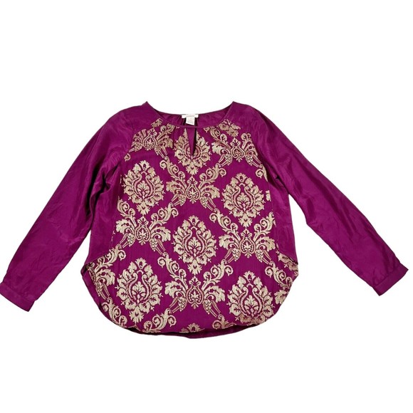 Sundance Blouse Renaissance Embroidered Silk Top Purple Gold Mixed Textures Sz M - Picture 2 of 15